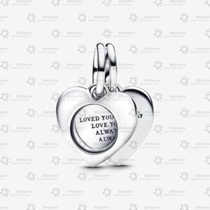 Pandora Engravable Heart Magnifying Glass Double Dangle Charm